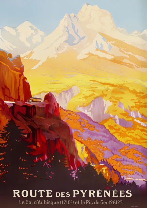 The Pyrenees Vintage travel Poster Print