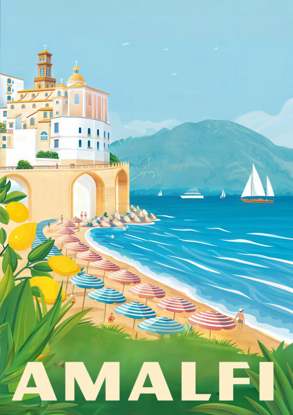 Amalfi Coast Vintage travel Poster Print