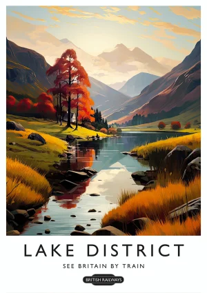 Lake District, Cumbria Vintage travel Poster Print