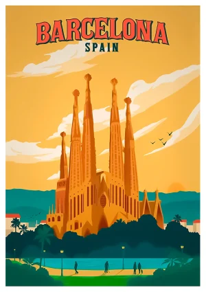 Barcelona Vintage travel Poster Print