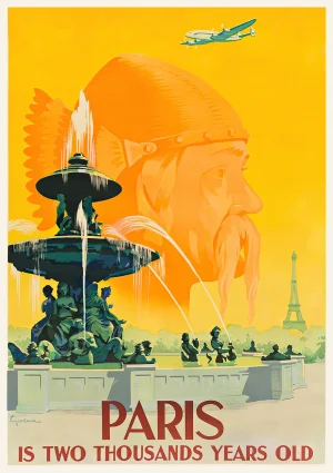 Paris is 2000 years old Vintage travel Poster Print