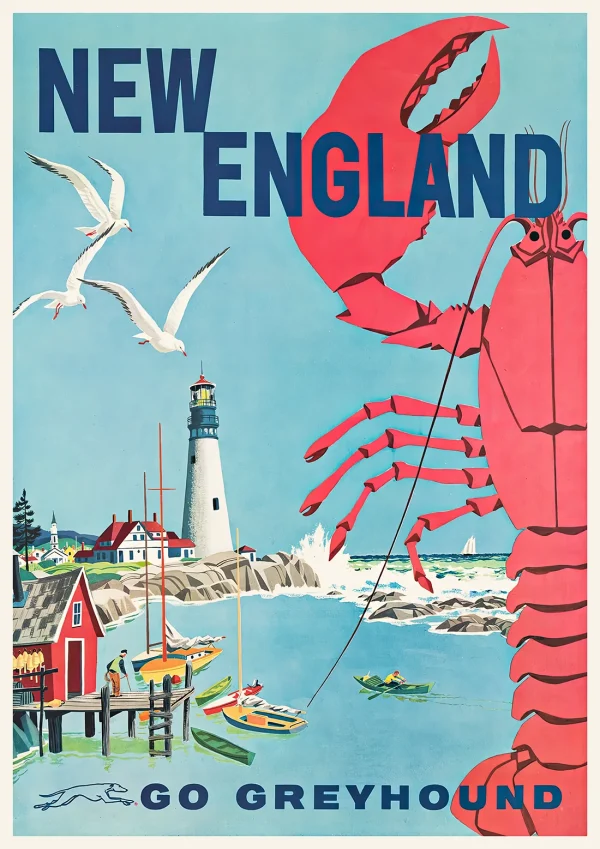 New England, US Vintage travel Poster Print