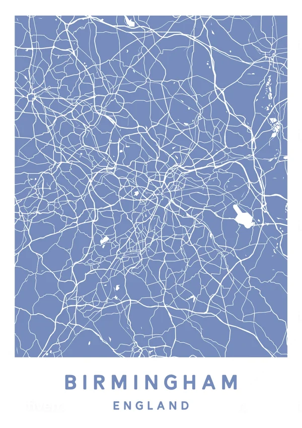 Birmingham, England - Map Maps Poster Print