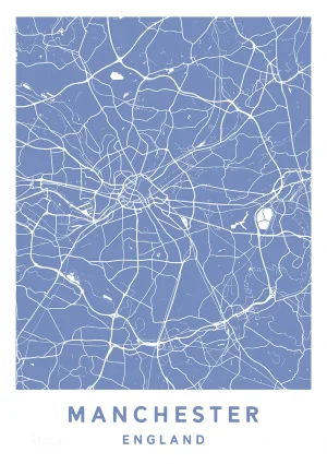 Manchester, England - Map Maps Poster Print