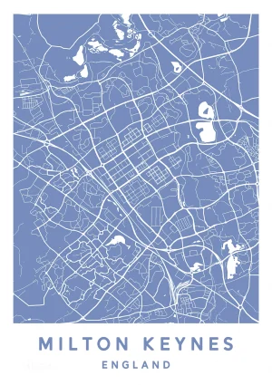 Milton Keynes, England - Map Maps Poster Print
