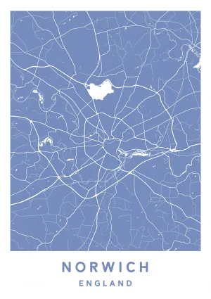 Norwich, England - Map Maps Poster Print