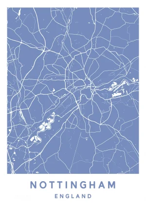 Nottingham, England - Map Maps Poster Print