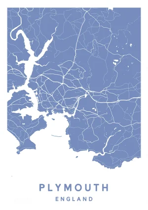 Plymouth, England - Map Maps Poster Print