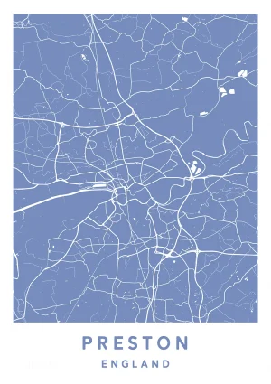 Preston, England - Map Maps Poster Print