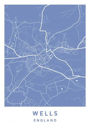 Wells, England - Map Maps Poster Print