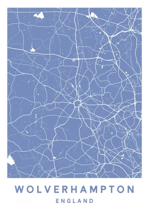 Wolverhampton, England - Map Maps Poster Print