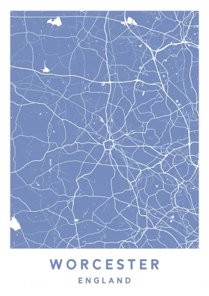 Worcester, England - Map Maps Poster Print