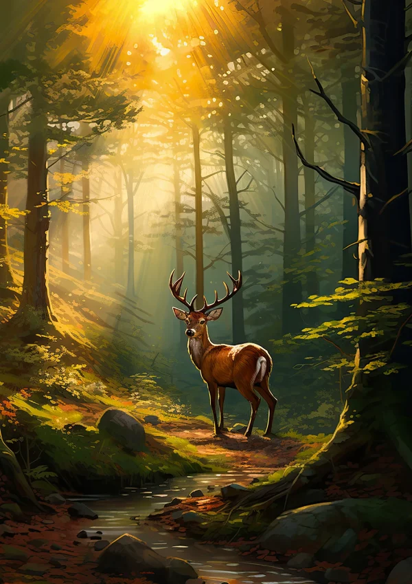 Deer in the forest Nature Poster Print
