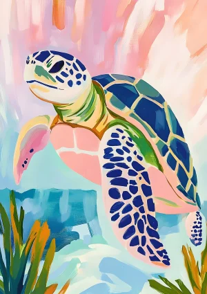 Turtle in Gouache Nature Poster Print