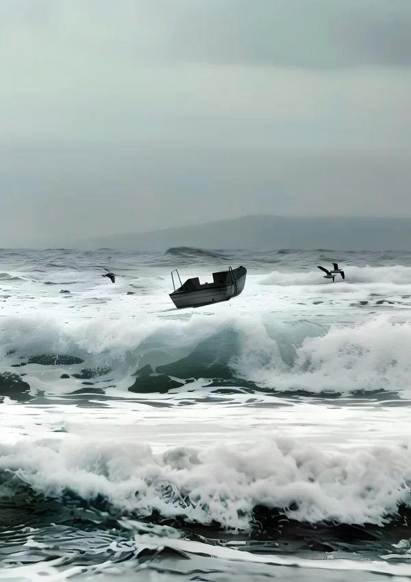 Boat on choppy seas Nature Poster Print