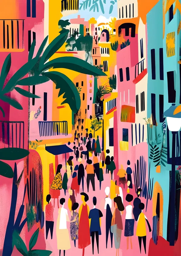 Bustling street Artworks Poster Print