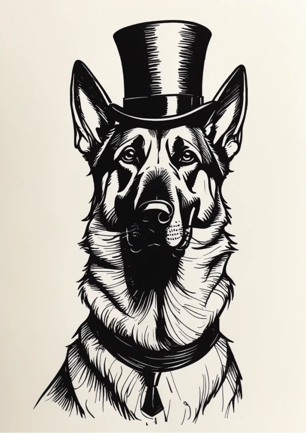 Formal German Shepherd Dog Illustration Poster Print