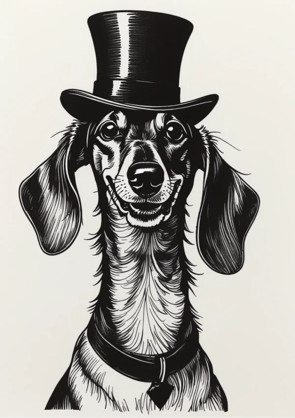 Formal Dachshund (Miniature Long Haired) Illustration Poster Print