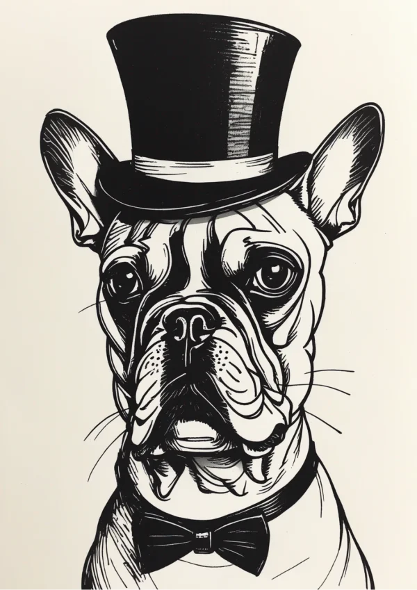 Formal French Bulldog Illustration Poster Print
