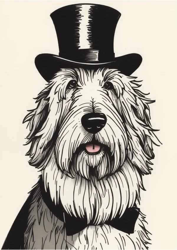 Formal Old English Sheepdog Illustration Poster Print